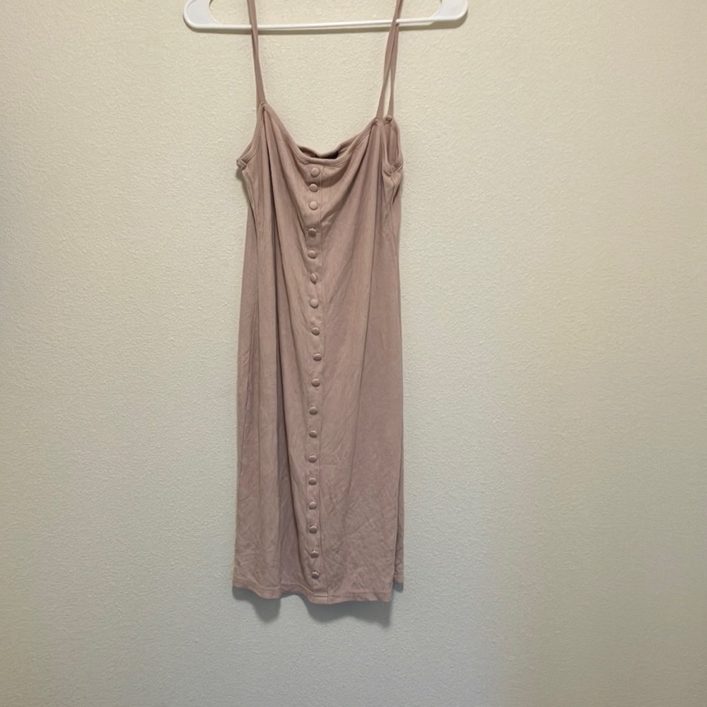 Spaghetti, strapped light tan short dress